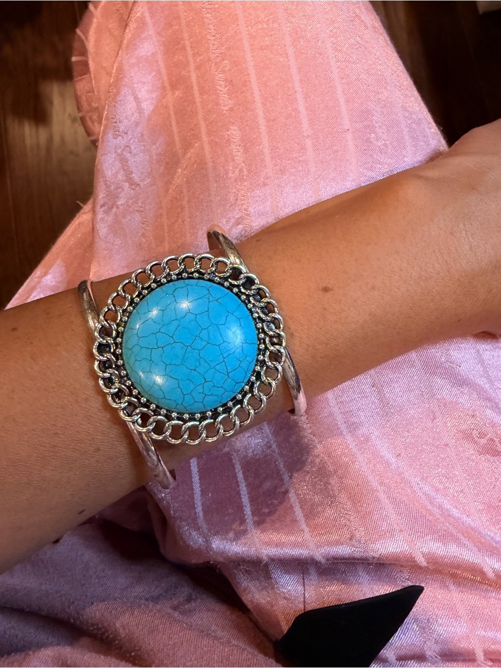 Vintage Southwestern Silver Cuff Bracelet with Turquoise Stone